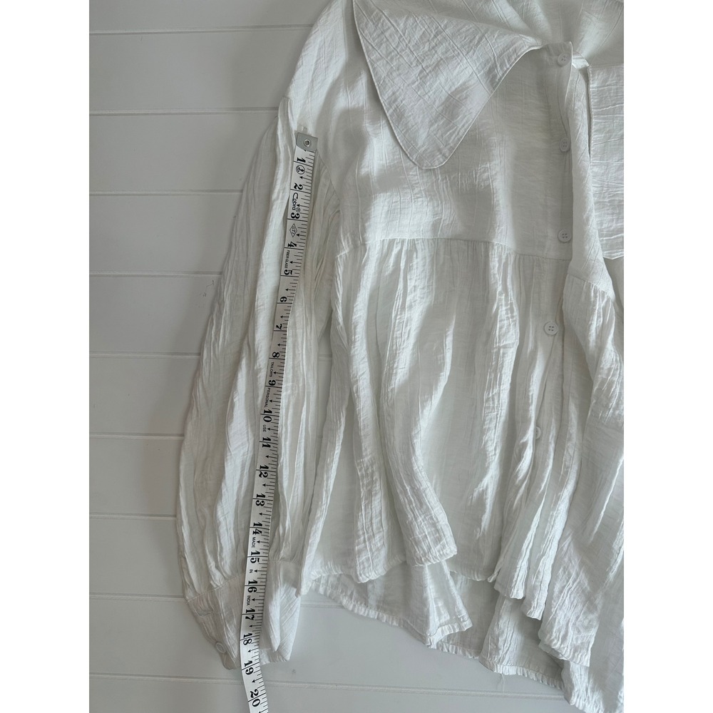 Peter Pan Collar Babydoll Blouse Prairie vintage romantic soft style white S - Picture 7 of 7
